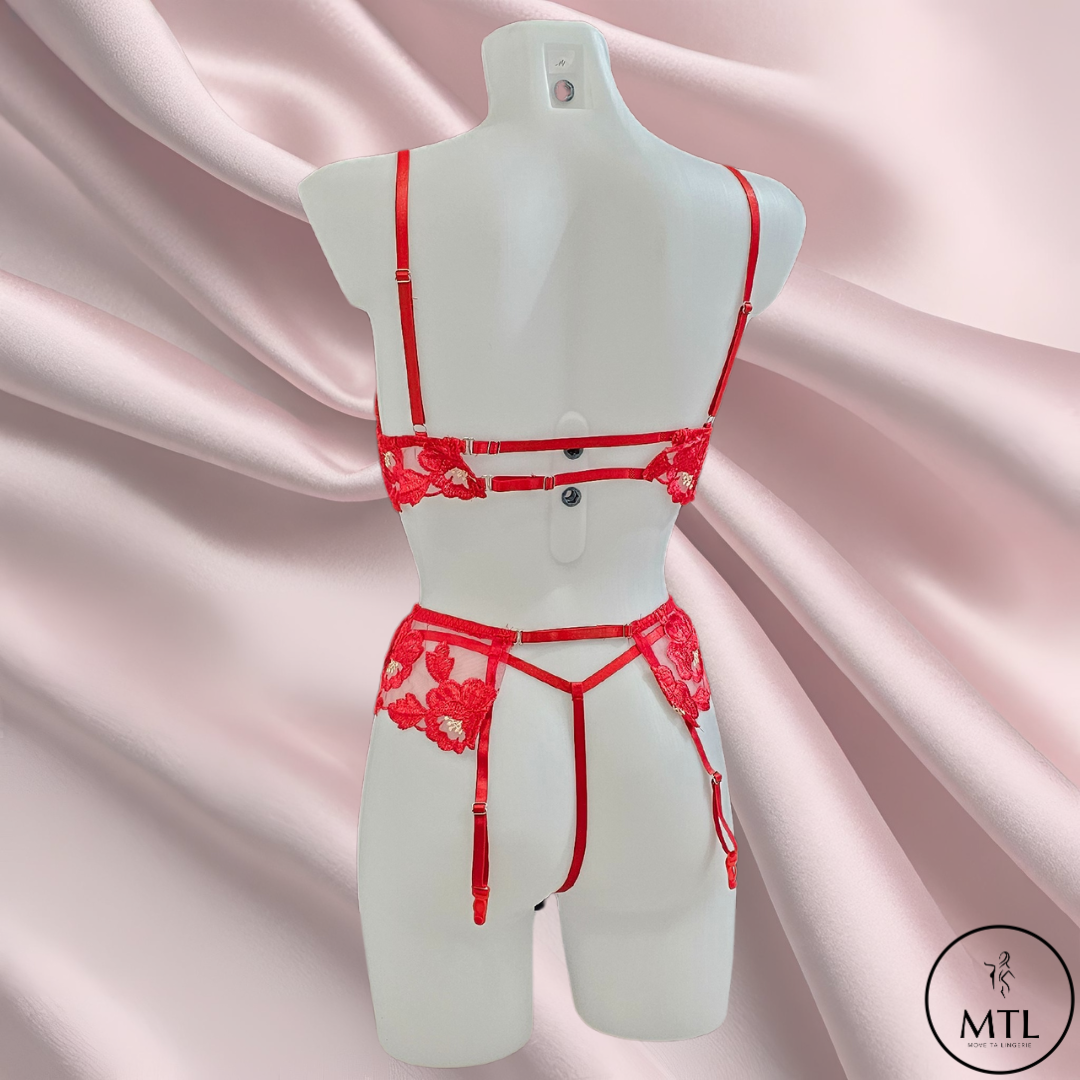 Ensemble de lingerie sexy 3 pièces : Soutien gorge + string + porte jarretelle (Ref 014)