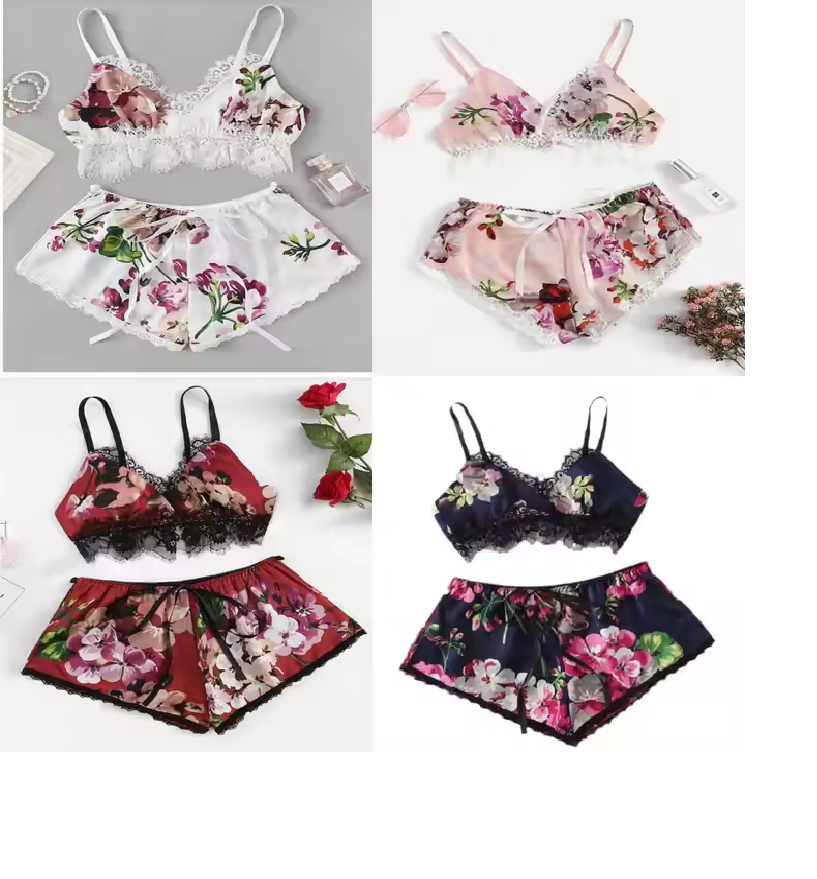 Ensemble de lingerie de nuit 2 pièces : soutien-gorge sans armature + shorty (Réf 003)