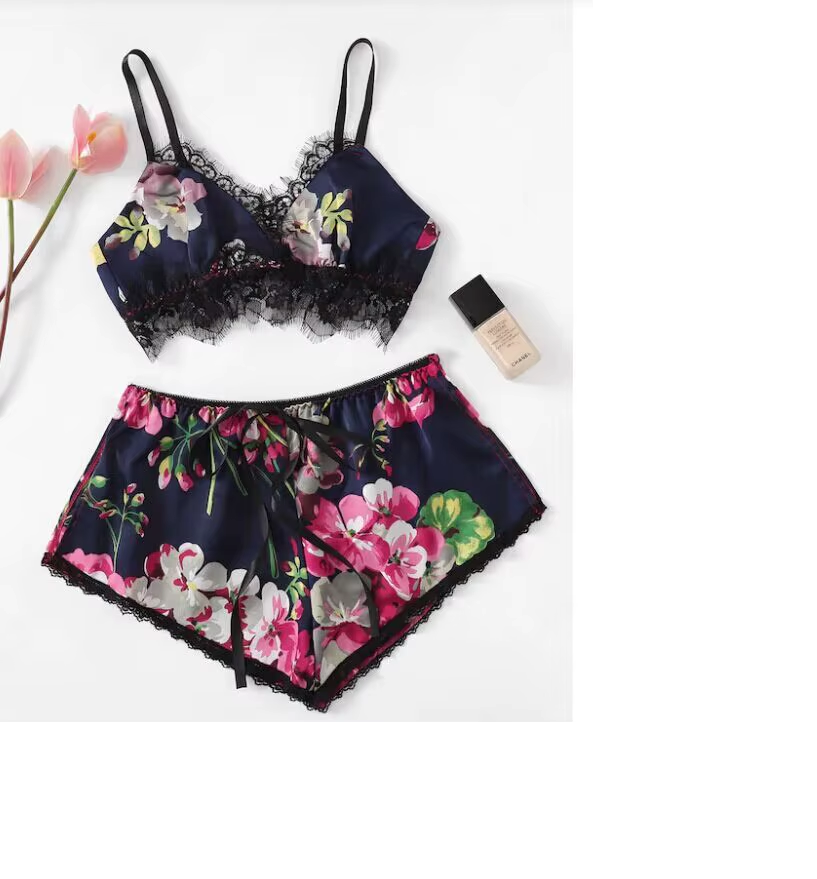 Ensemble de lingerie de nuit 2 pièces : soutien-gorge sans armature + shorty (Réf 003)