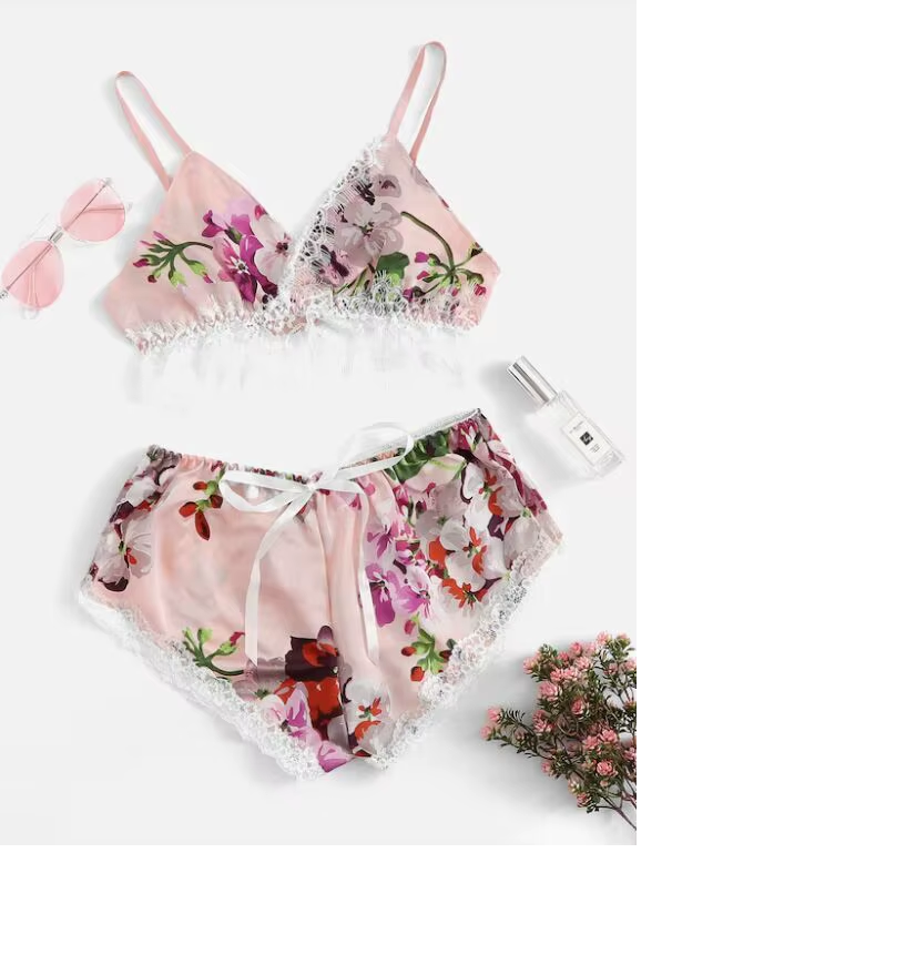 Ensemble de lingerie de nuit 2 pièces : soutien-gorge sans armature + shorty (Réf 003)