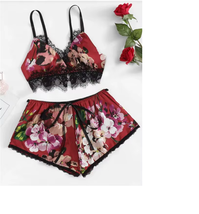 Ensemble de lingerie de nuit 2 pièces : soutien-gorge sans armature + shorty (Réf 003)