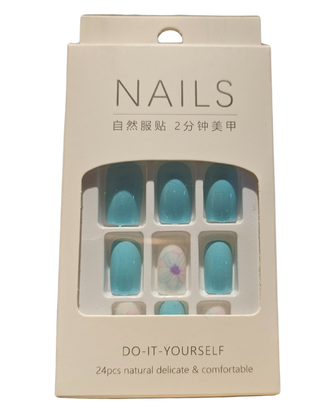 Press On Nails : moyen - Carré - bleu (Ref N003)
