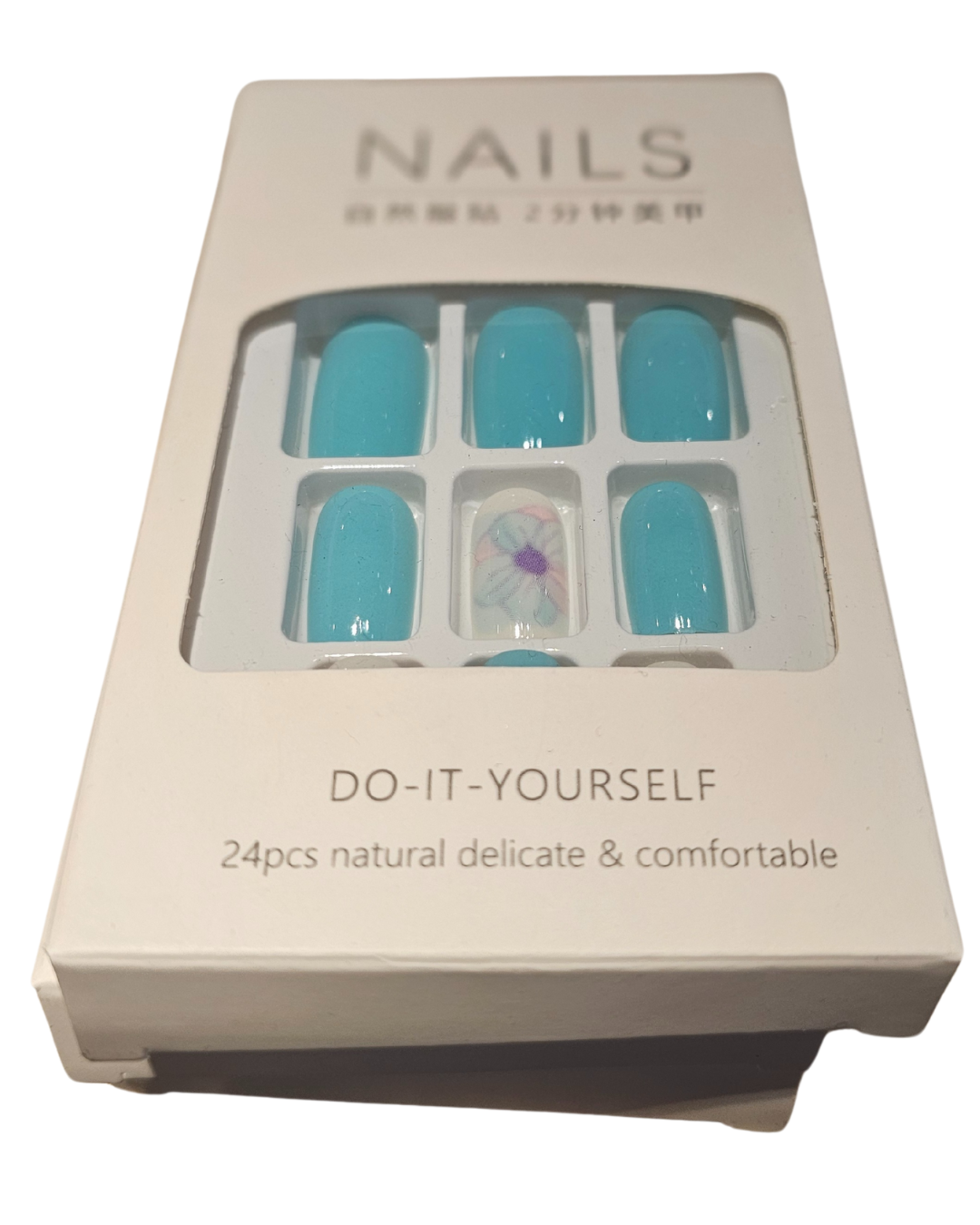 Press On Nails : moyen - Carré - bleu (Ref N003)