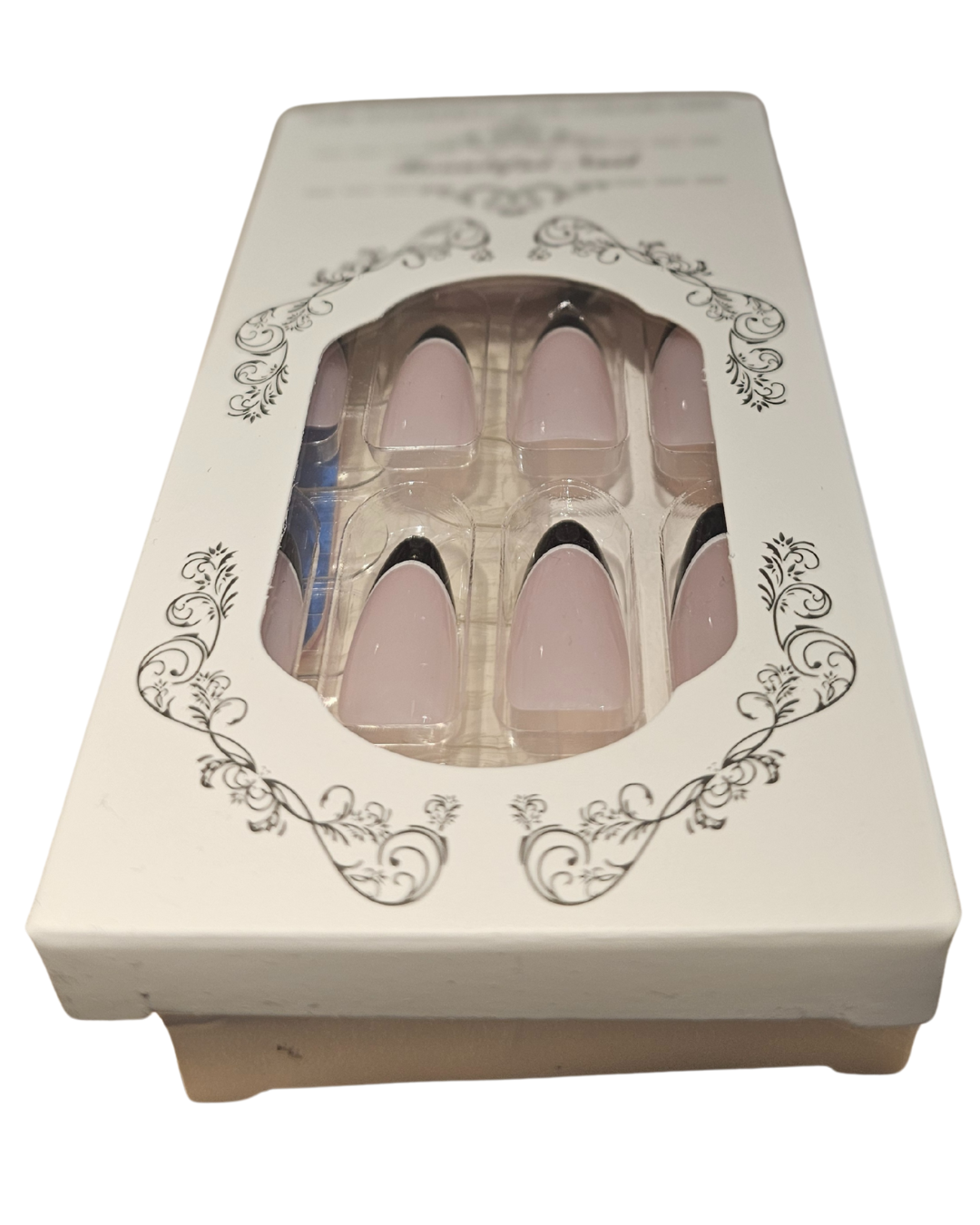 Press On Nails : moyen - amande - noir et blanc (Ref N013)