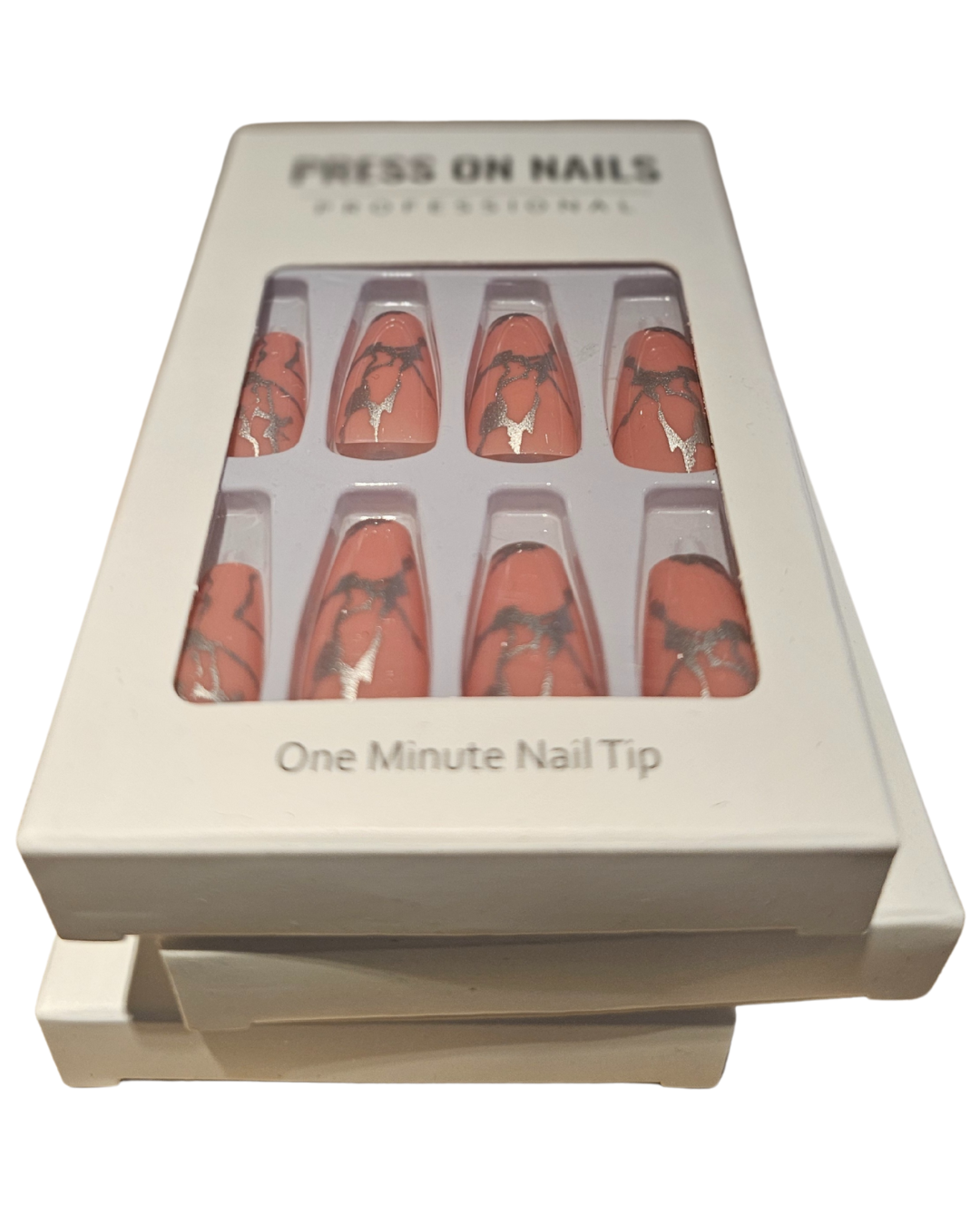 Press On Nails : long - carré - rose et argenté (Ref N016)