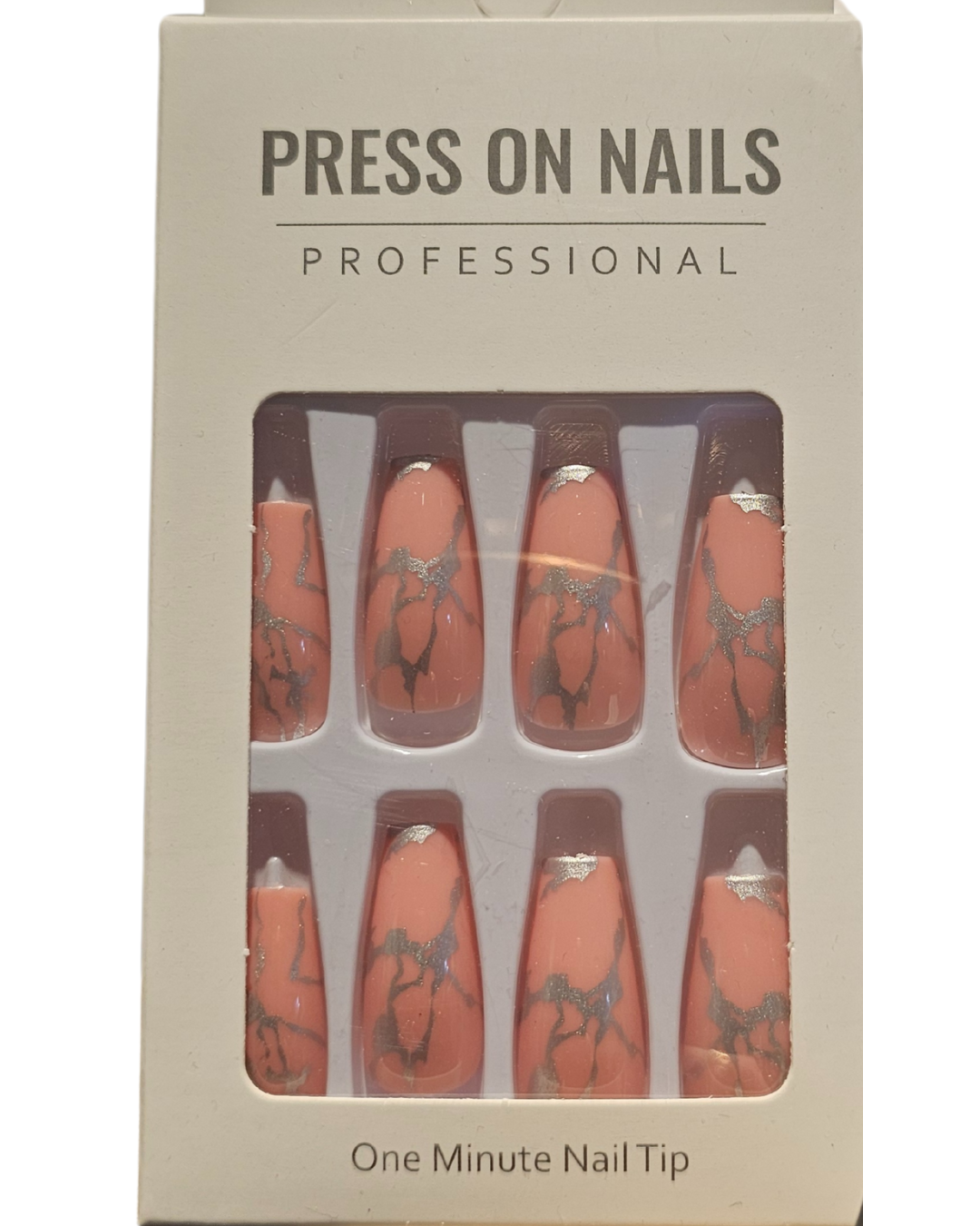 Press On Nails : long - carré - rose et argenté (Ref N016)