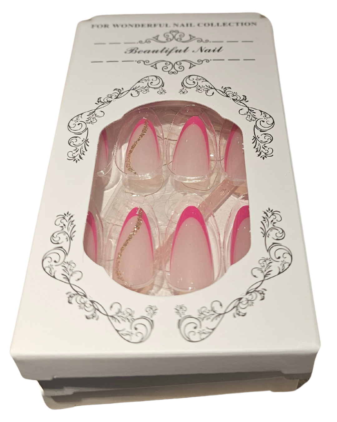 Press On Nails : moyen - ovale - nude, rose, paillettes (Ref N020)