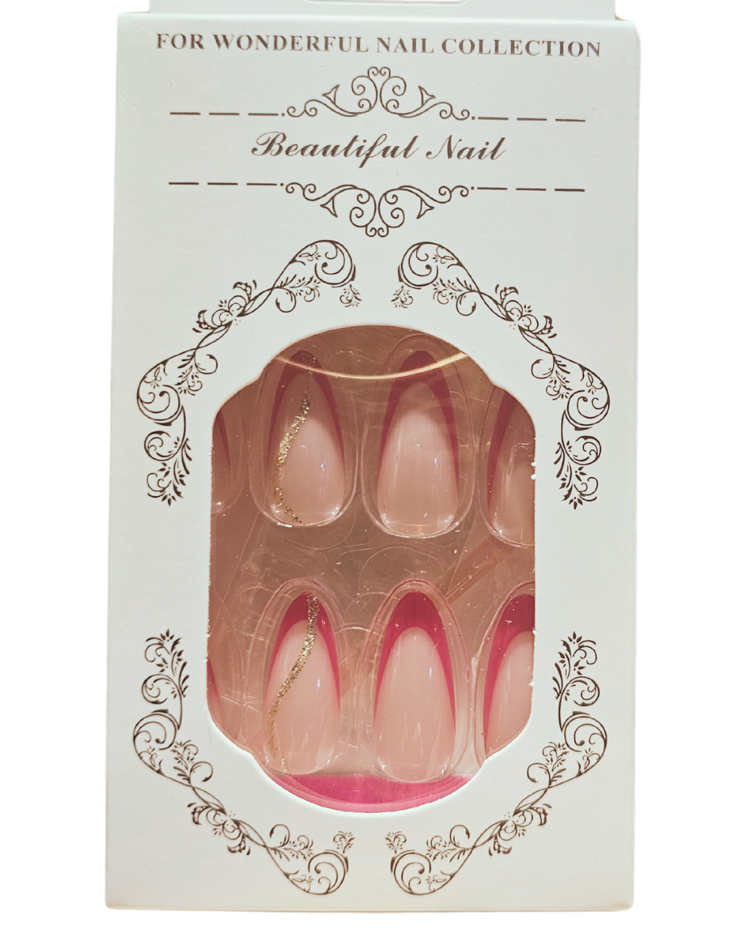 Press On Nails : moyen - ovale - nude, rose, paillettes (Ref N020)