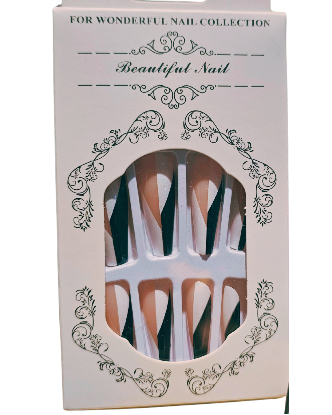 Press On Nails : long - carré - rose, blanc et noir (Ref N022)