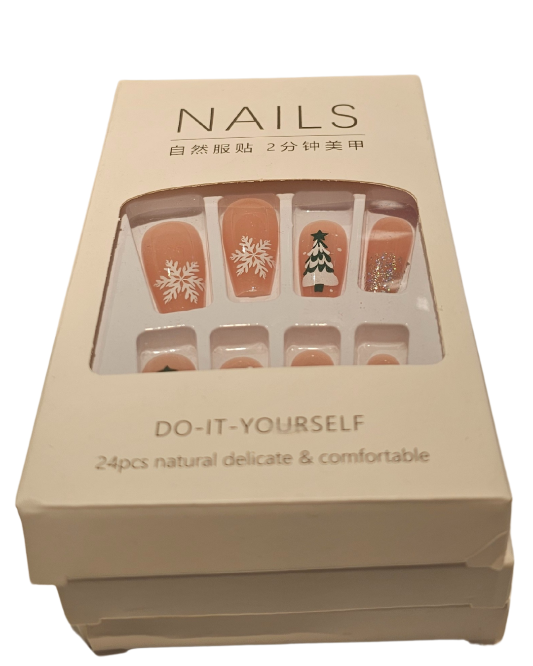 Press On Nails : long - carré - Sapin, neige, Noël (Ref N029)