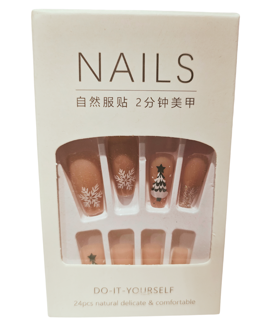 Press On Nails : long - carré - Sapin, neige, Noël (Ref N029)