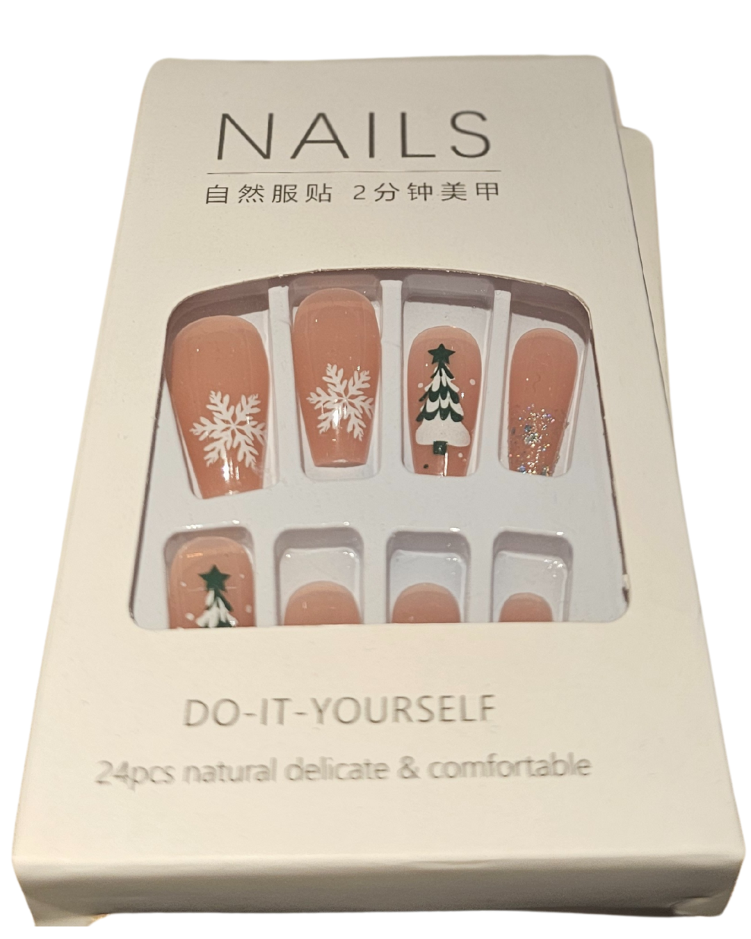 Press On Nails : Long - Carré - Thème Noël (Ref N001)